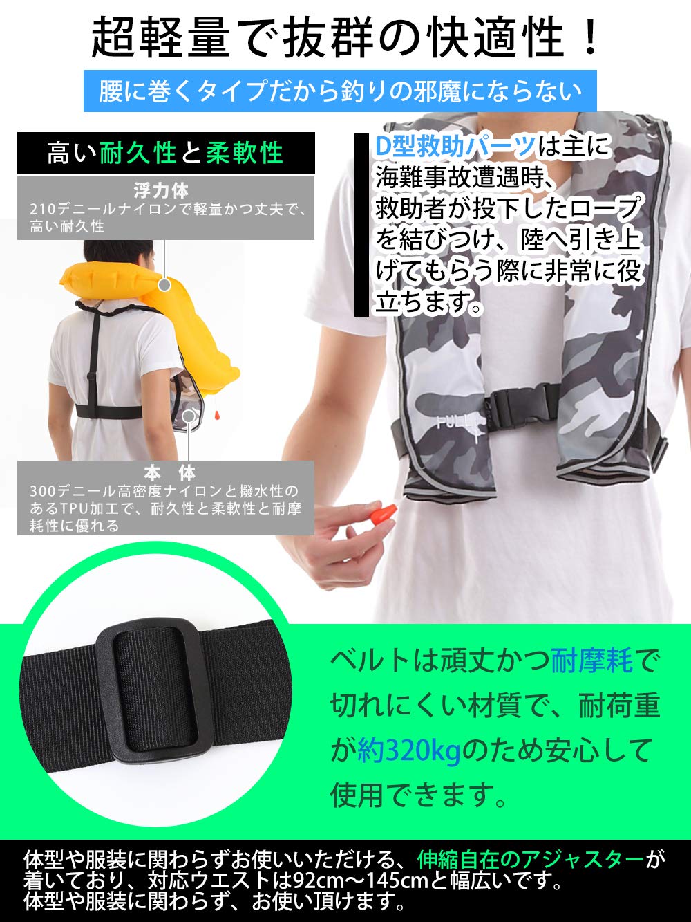 RBB ライフジャケット グレー TYPE A 桜印 取説、保証書あり ライフジャケット 桜マーク付 自動膨張式 ベルト式 釣り